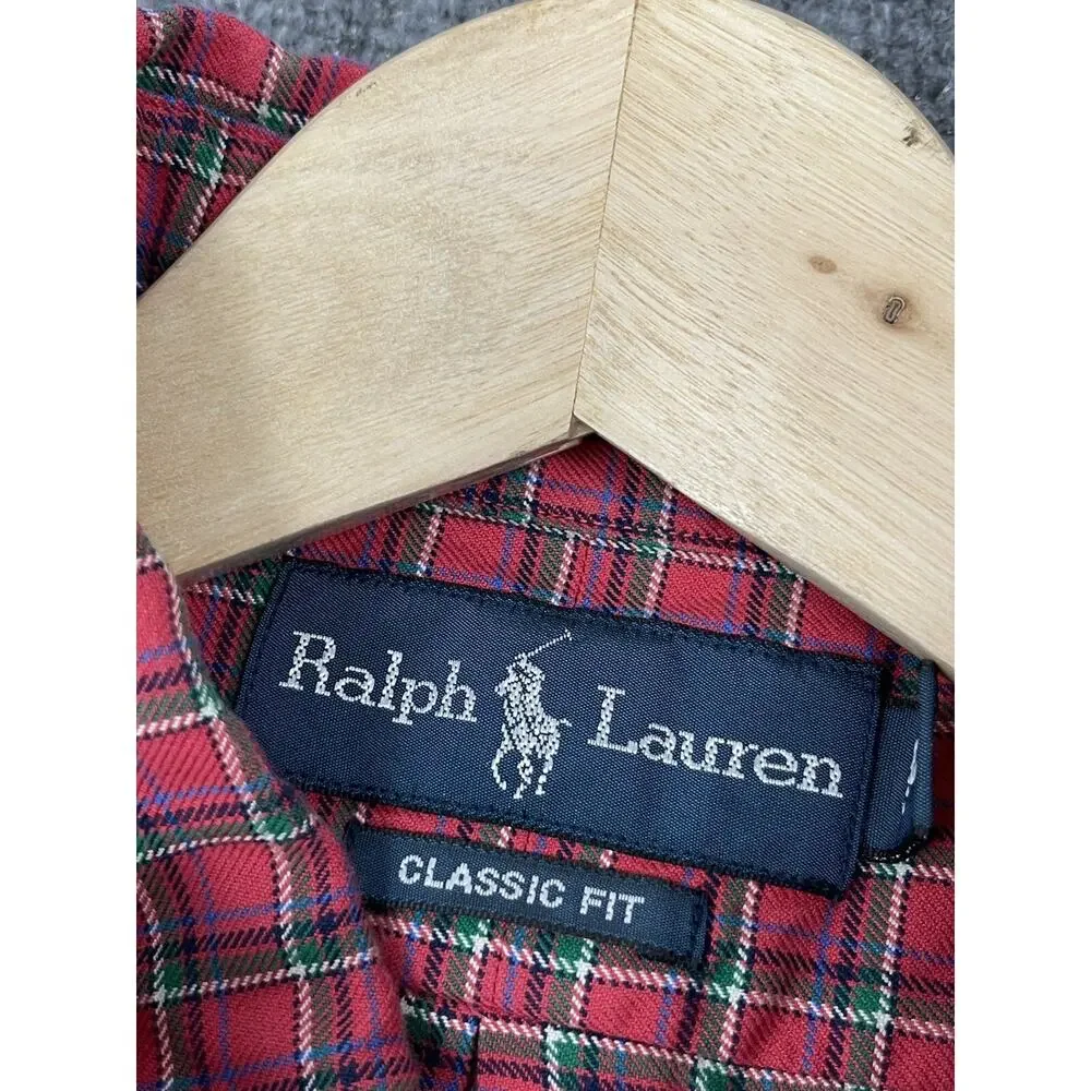 Polo Ralph Lauren Shirt Mens Large Check Plaid Button Up Red Long Sleeve N56